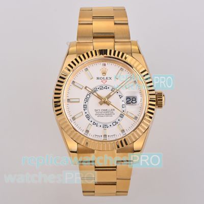 ES Factory Super Replica Yellow Gold Rolex Sky-Dweller World Timer 904L Oyster Watch 